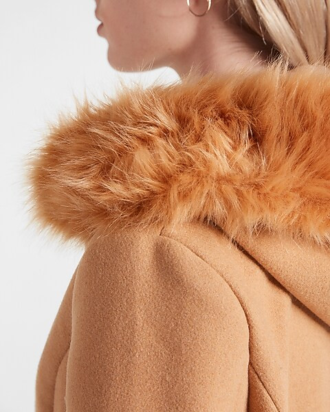 Faux Fur Hooded Wool-Blend Coat | Express