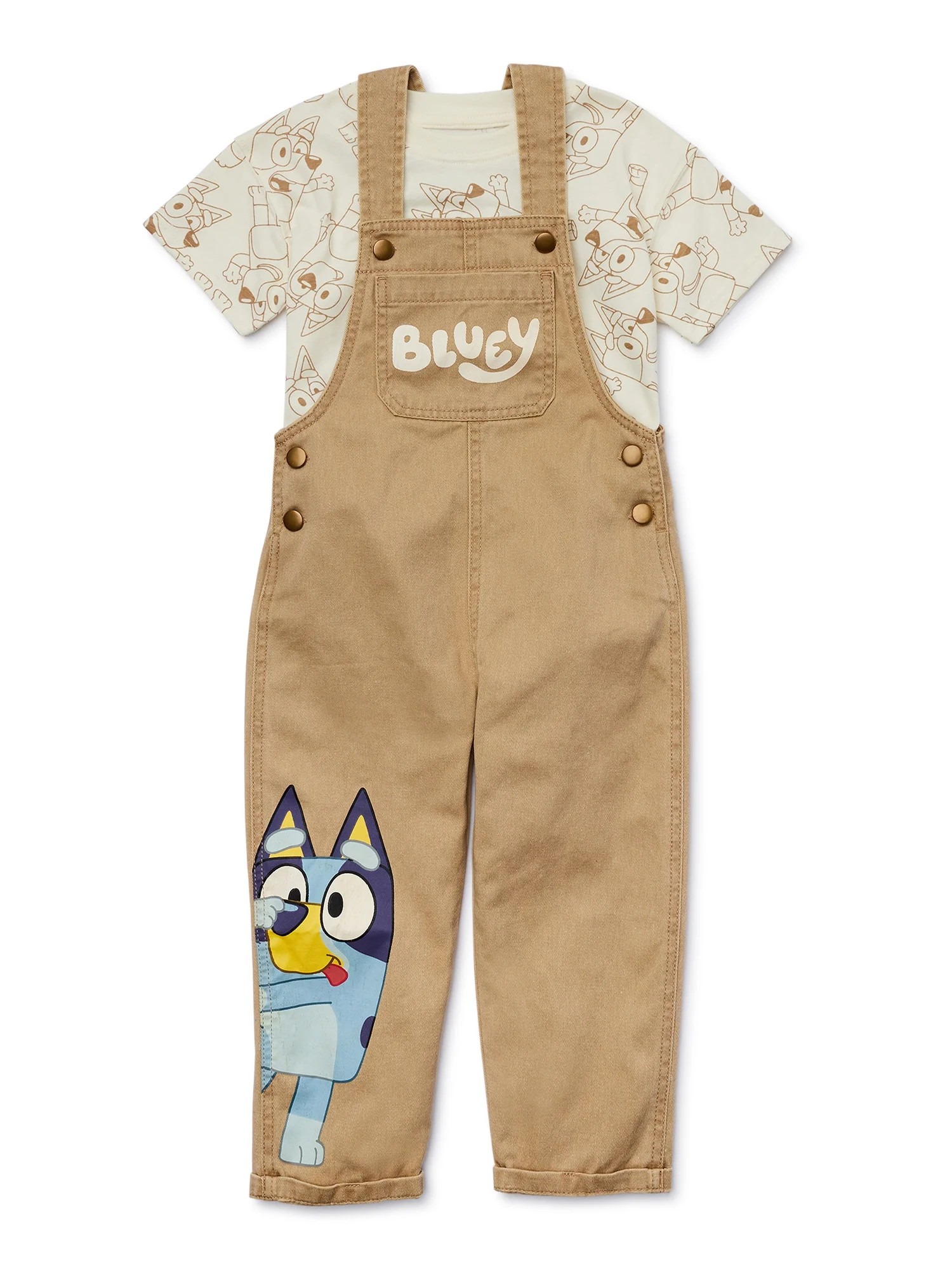 Bluey Toddler Boys Short Sleeve T-Shirt and Overalls Set, 2-Piece, Sizes 2T-5T | Walmart (US)