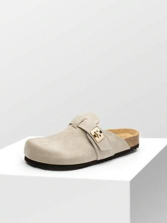 Suede Clog Mules - Grey | SHEIN