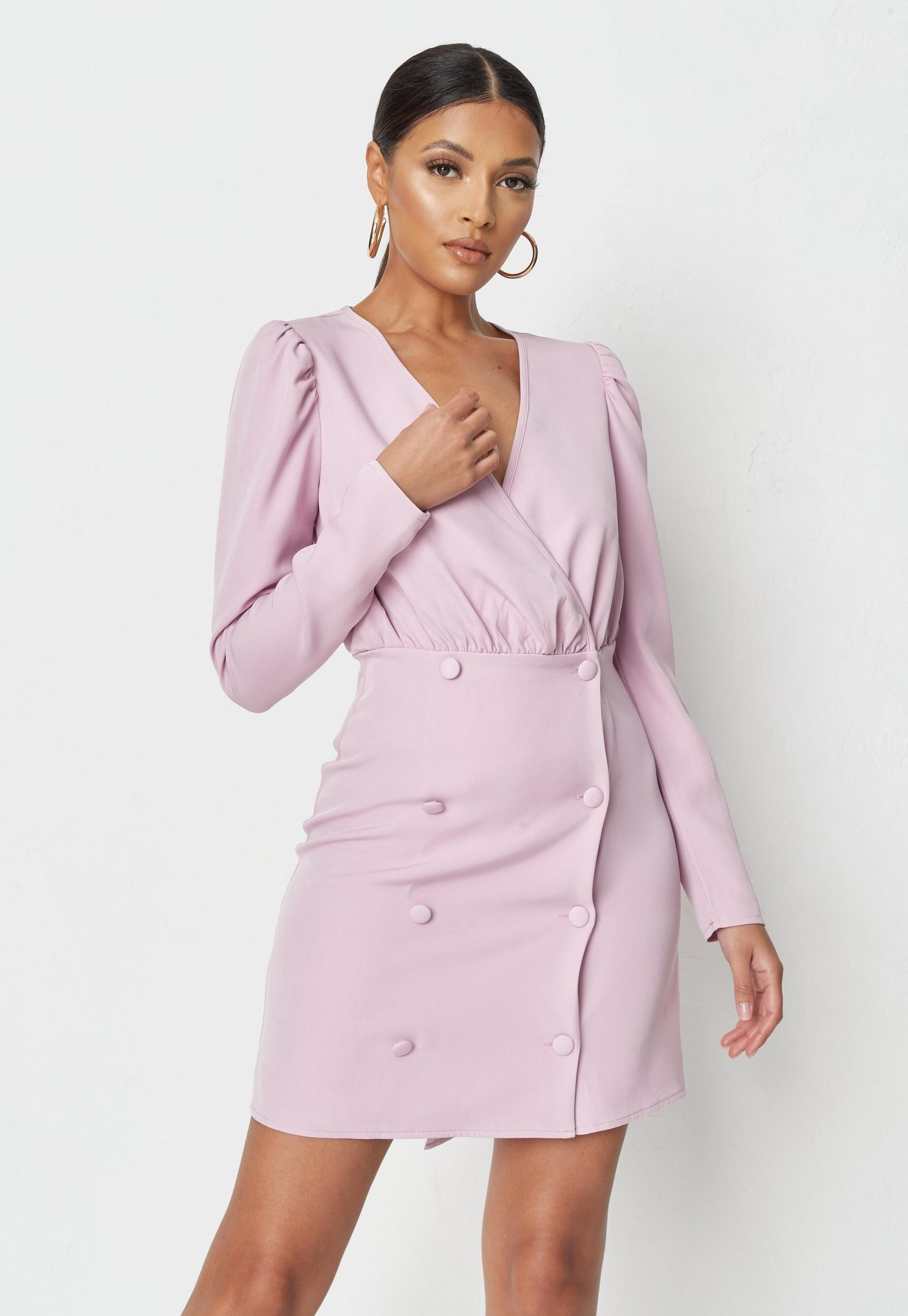 Lilac Puff Sleeve Wrap Blazer Dress | Missguided (US & CA)