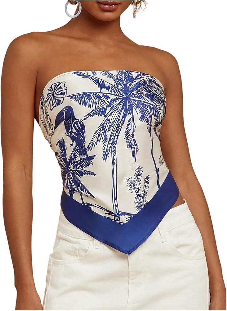 Floerns Women's Graphic Print Tie Back Strapless Bandana Tube Top | Amazon (US)