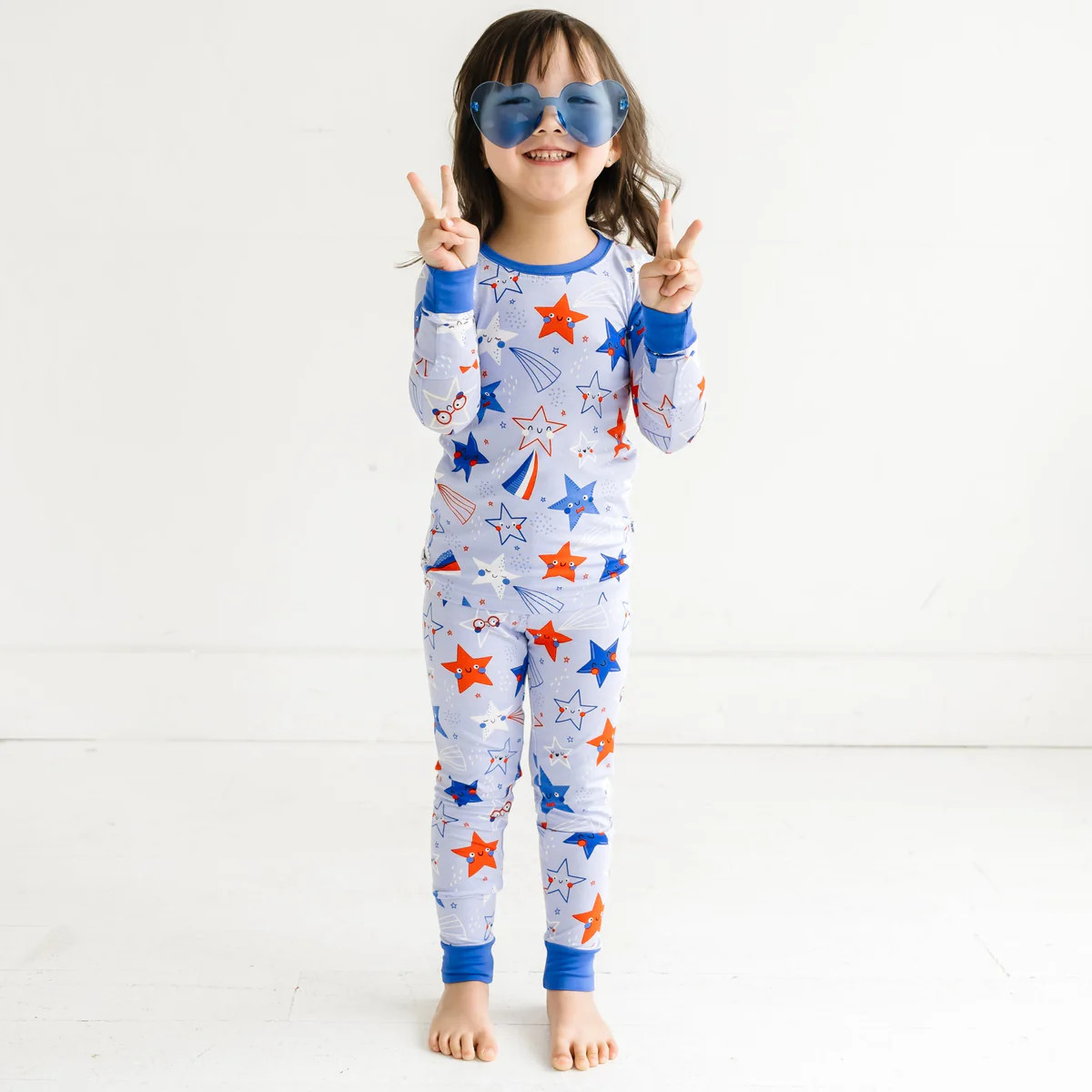 Blue Stars & Stripes Two-Piece Bamboo Viscose Pajama Set | Little Sleepies