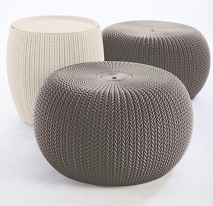 Keter Urban Knit Pouf Ottoman Set of 2 with Storage Table for Patio and Room Décor-Perfect for B... | Amazon (US)