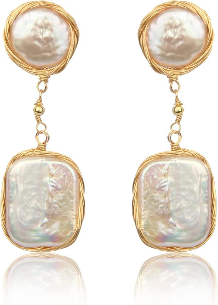 zqhhyy Baroque White Pearl Dangle Drop Earrings and Gold Cute Pearl Stud Earrings For Women Comfy... | Amazon (US)