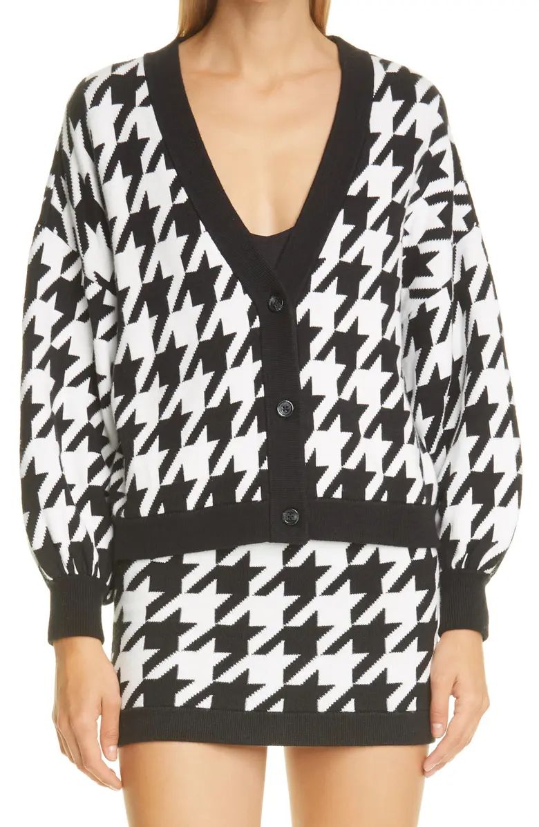 Zelina Houndstooth Deep V-Neck Cardigan | Nordstrom