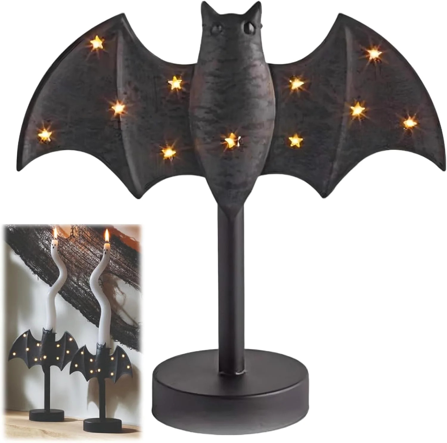 Mud-Pie Large Twinkle Bat Candlestick – Halloween Candelabra Centerpiece with Led Twinkle Light... | Walmart (US)