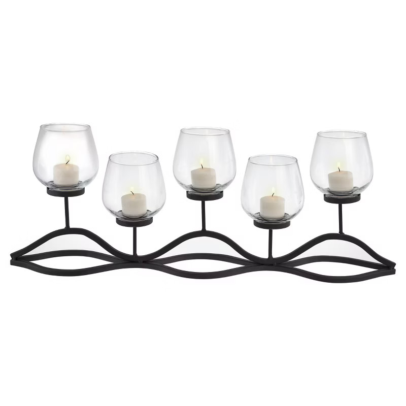 22" x 8" Decorative Iron 5-Tealight Candle Holder Black - Danya B | Target