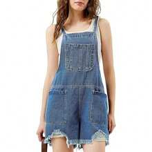 BZB Womens Ripped Denim Shorts Overalls Classic Adjustable Straps Distressed Bib Shortalls | SHEIN