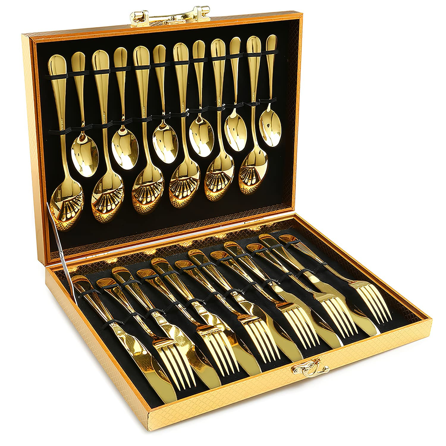 Gold Silverware Set, OGORI 24-Piece Gold Forged Stainless Steel Flatware Set, Service of 6 | Amazon (US)