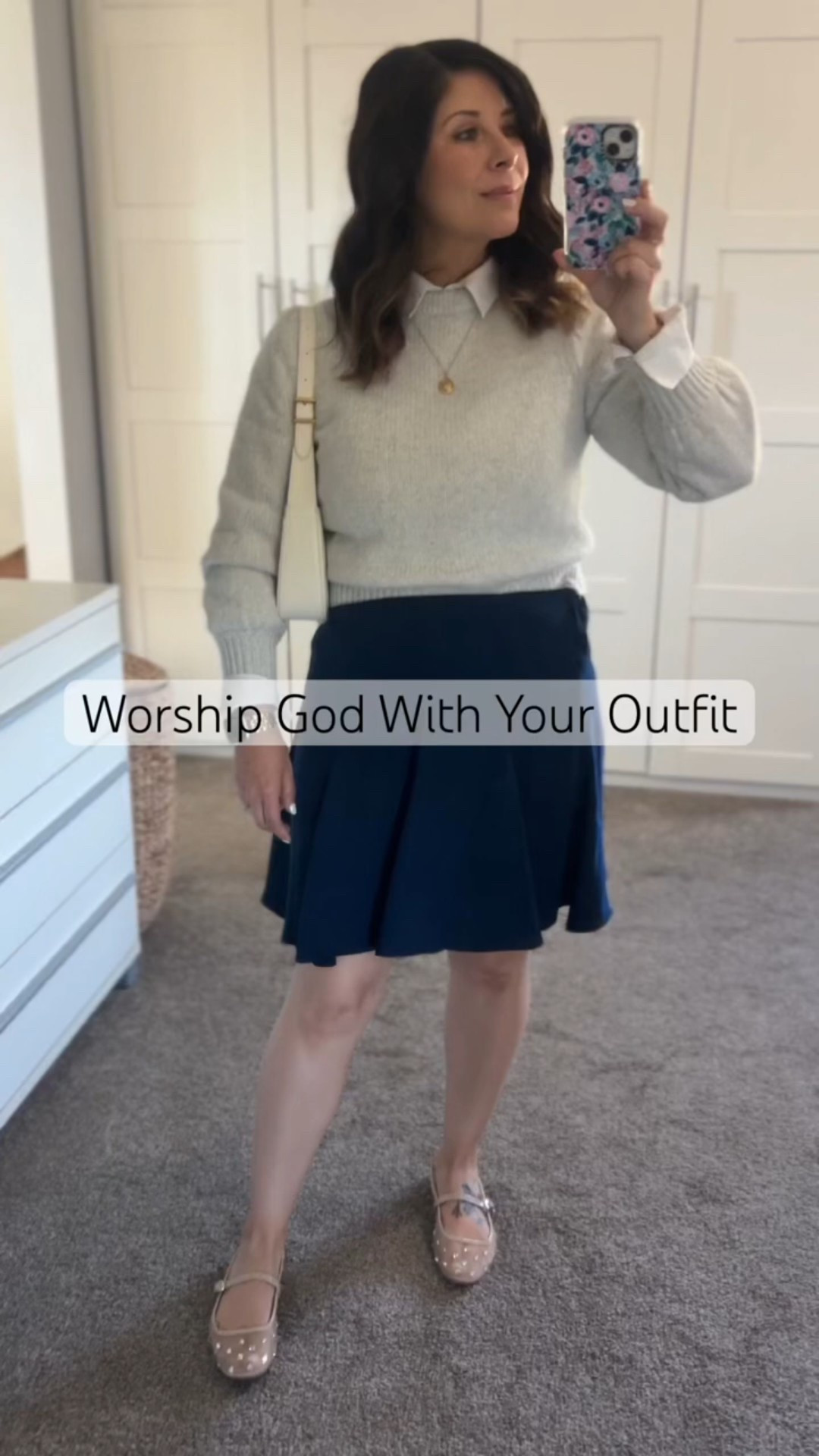 Fall Modest Outfit Idea 🍂  | Navy Blue Skirt & Gray Sweater Look

#LTKStyleTip #LTKSeasonal