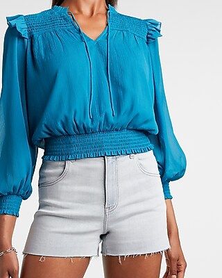 Smocked Ruffle Shoulder Top | Express