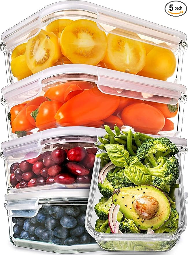 [5-pack, 30oz] Glass Container Food Storage Containers with Lids - Leak Proof Meal Prep Container... | Amazon (US)