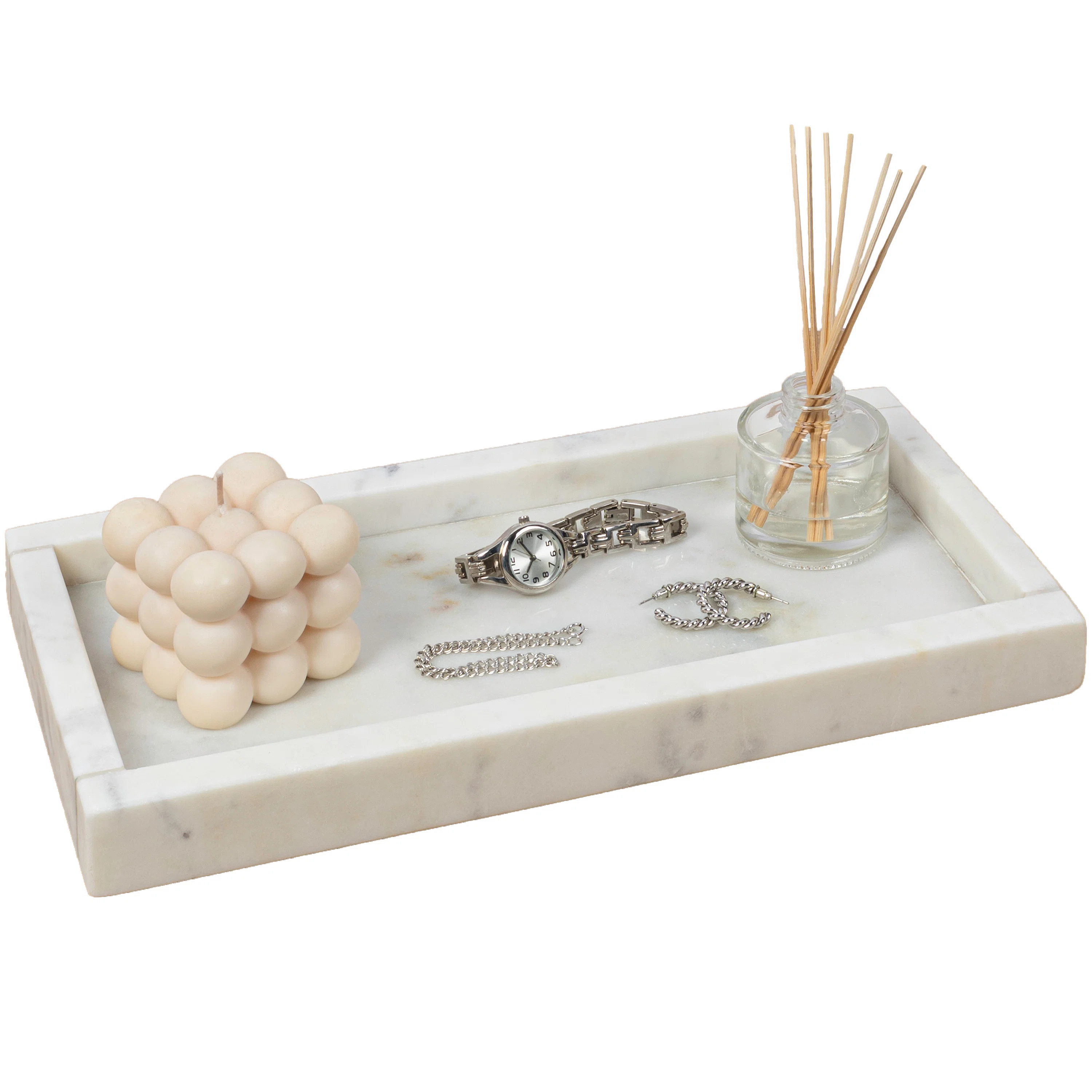 Luxe Stone 12" x 6" Classic Minimalist Rectangular Marble Bathroom Countertop Tray | Wayfair North America