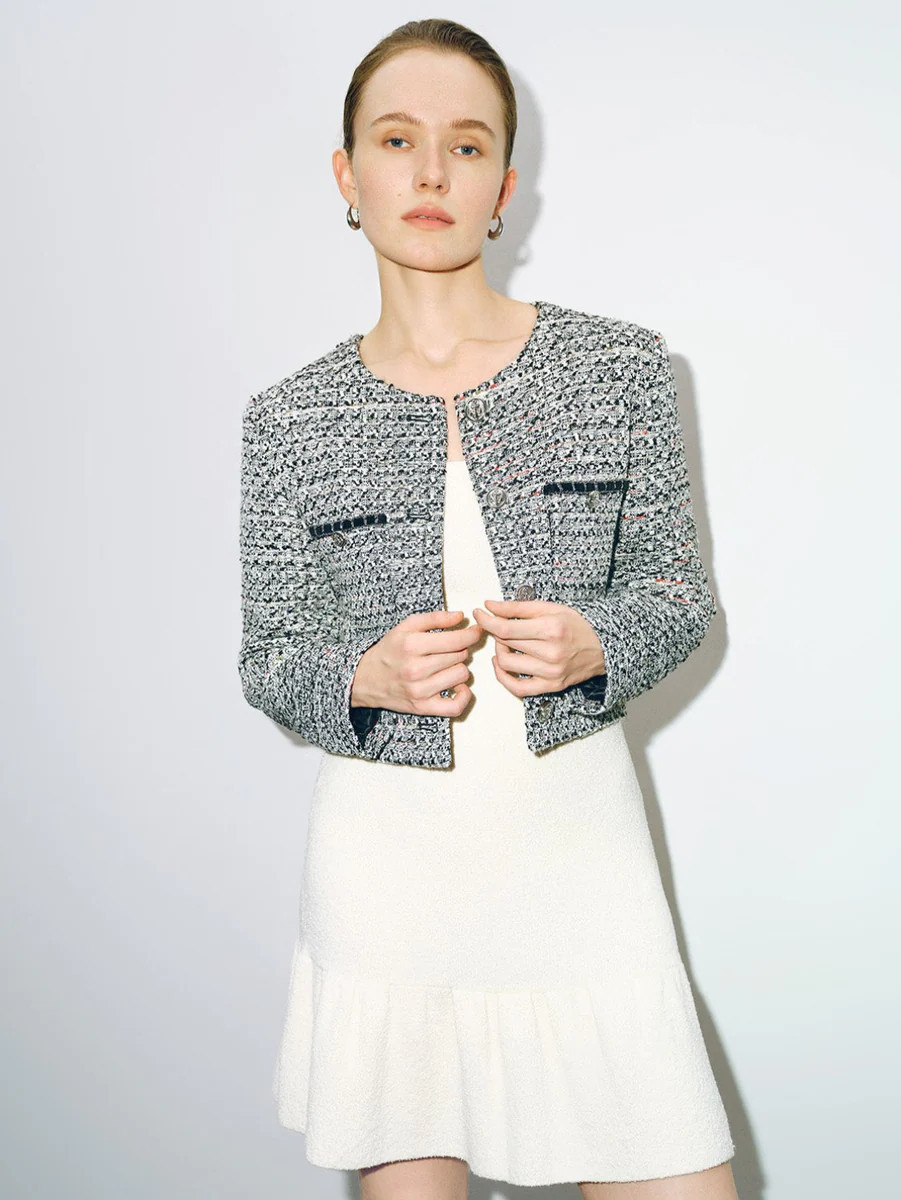 Crew Neck Tweed Jacket | Urban Revivo