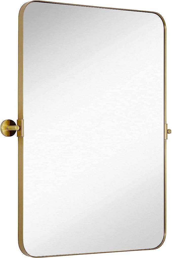 Hamilton Hills 22x30 inch Brushed Gold Metal Framed Mirror | Pivot Mirrors for Bathrooms | Rounde... | Amazon (US)