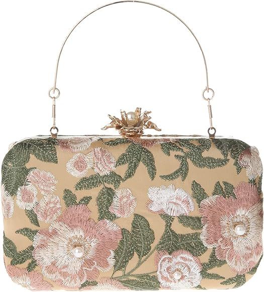 DA BODAN Womens Vintage Floral Embroidery Clutch Evening Handbag Shoulder Bags Purse for Wedding ... | Amazon (US)