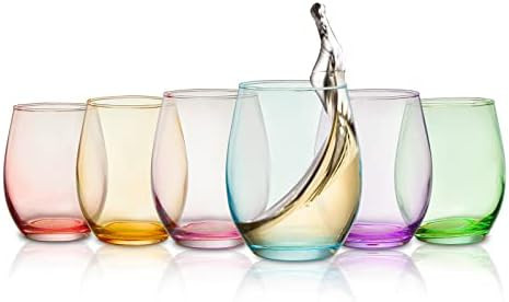 Colored Wine Glass Set, Large 12 oz Glasses Set of 6, Unique Italian Style Tall Stemless for Whit... | Amazon (US)