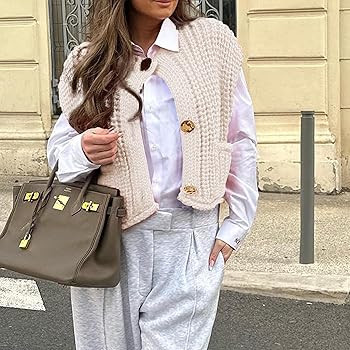 Hixiaohe Womens Crochet Chunky Knit Top Sleeveless Button Down Crop Tops Trendy Cardigan Sweater ... | Amazon (US)