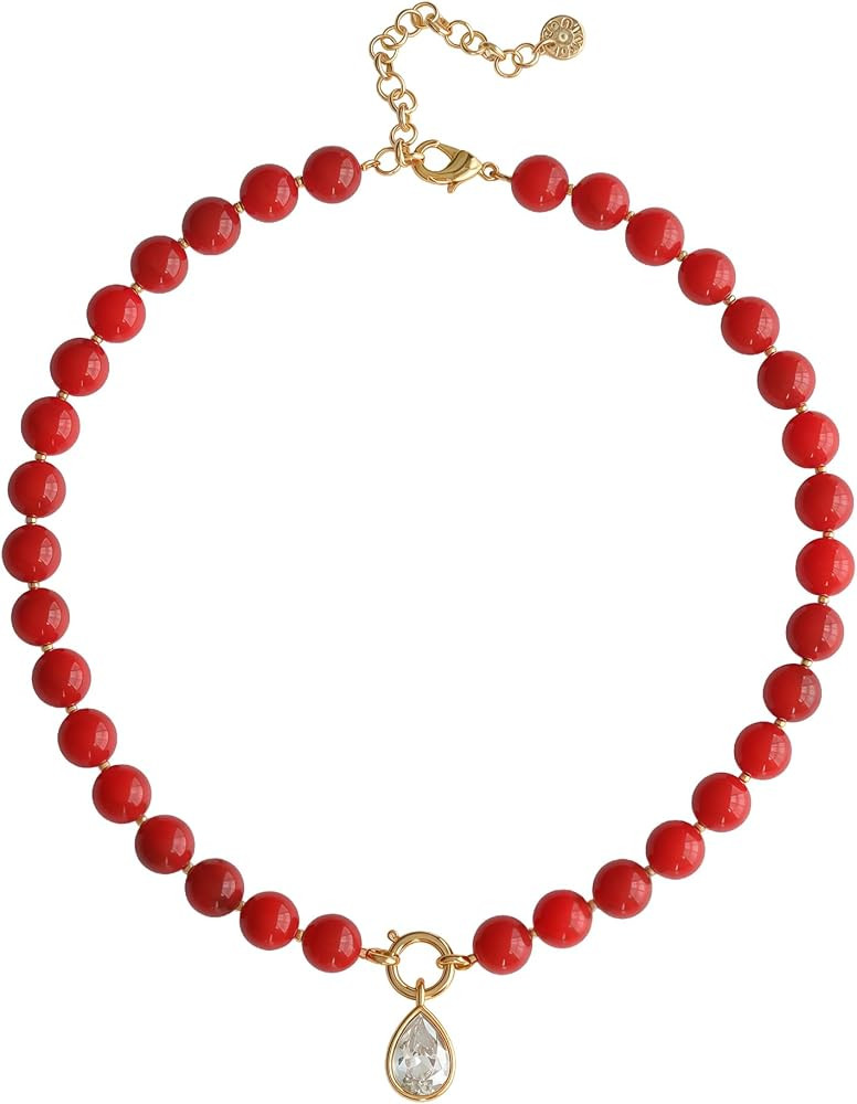 Multicolor Resin Bead Necklace with CZ Drop Pendant for Women | Amazon (US)