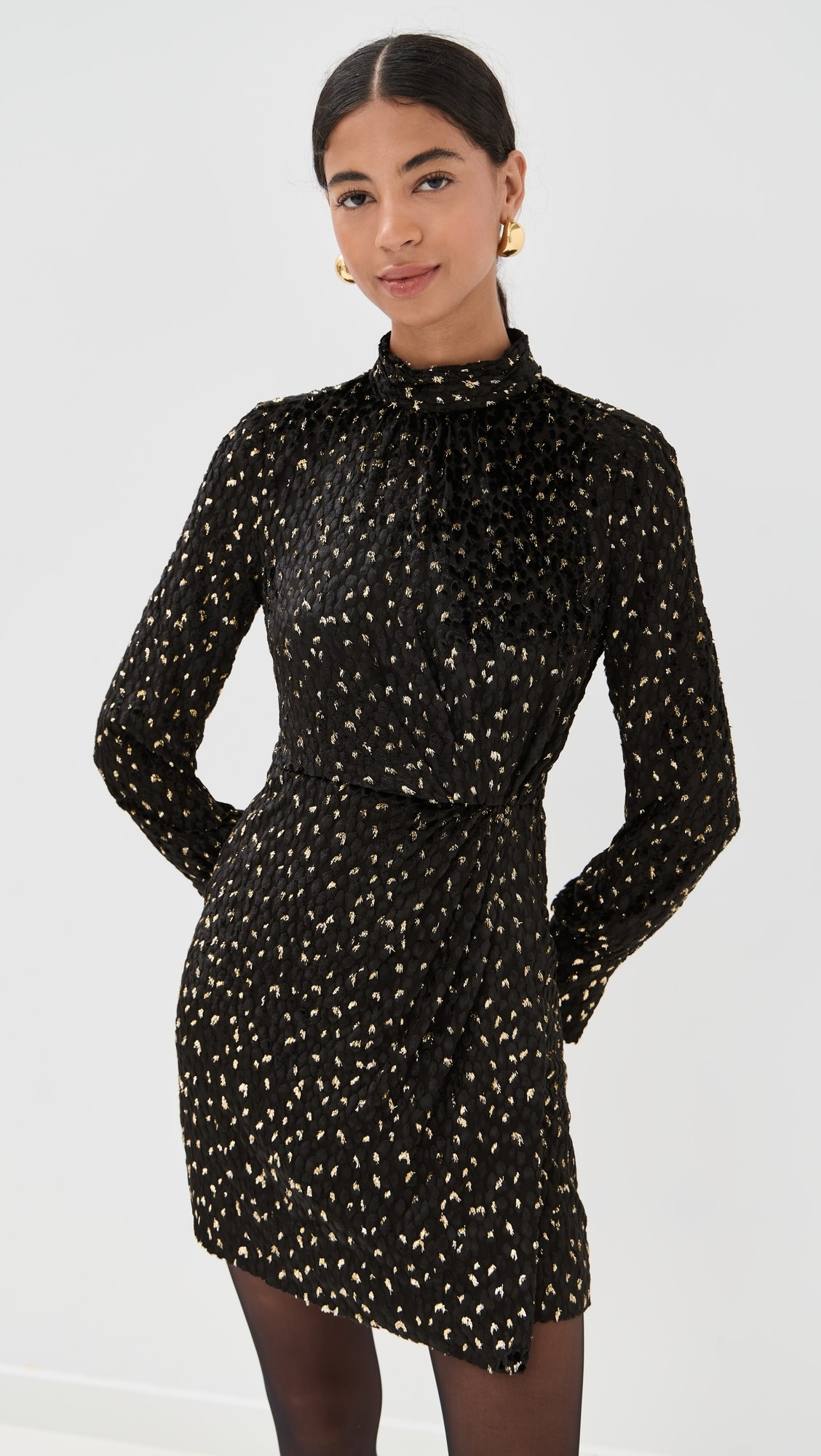 Daphne Long Sleeve Draped Mock Neck Mini Dress | Shopbop