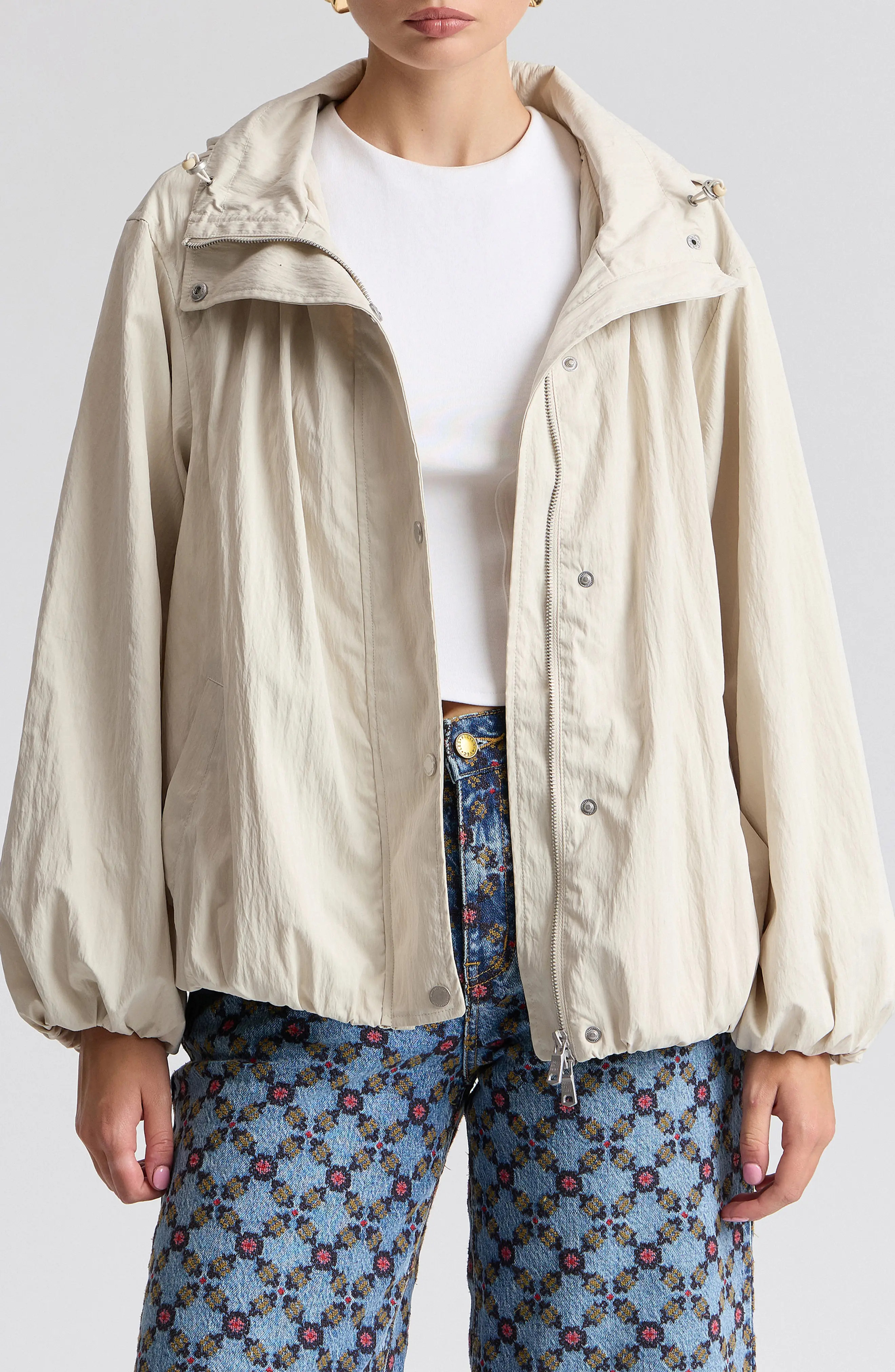 Balloon Hem Hooded Windbreaker Jacket (Women) | Nordstrom | Nordstrom