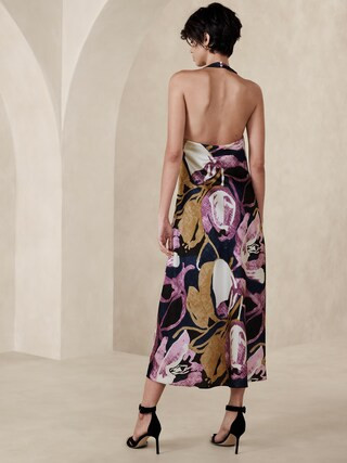 Satin Halter-Neck Midi Dress | Banana Republic Factory