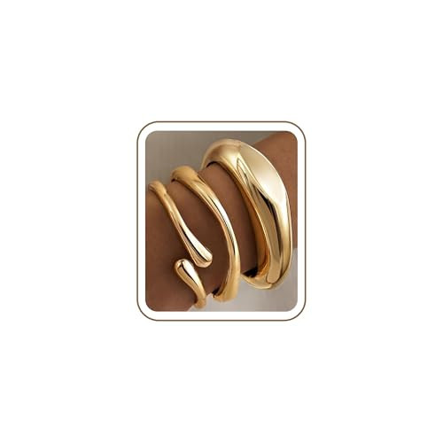 GoldGifts Chunky Gold Bangle Bracelets Stack for Women Non Tarnish, Thick 14k Gold Plated Big Stackable Bangles Set, Trendy Large Statement Stacked Cuff Bracelet Fashion Jewelry Gifts | Amazon (US)