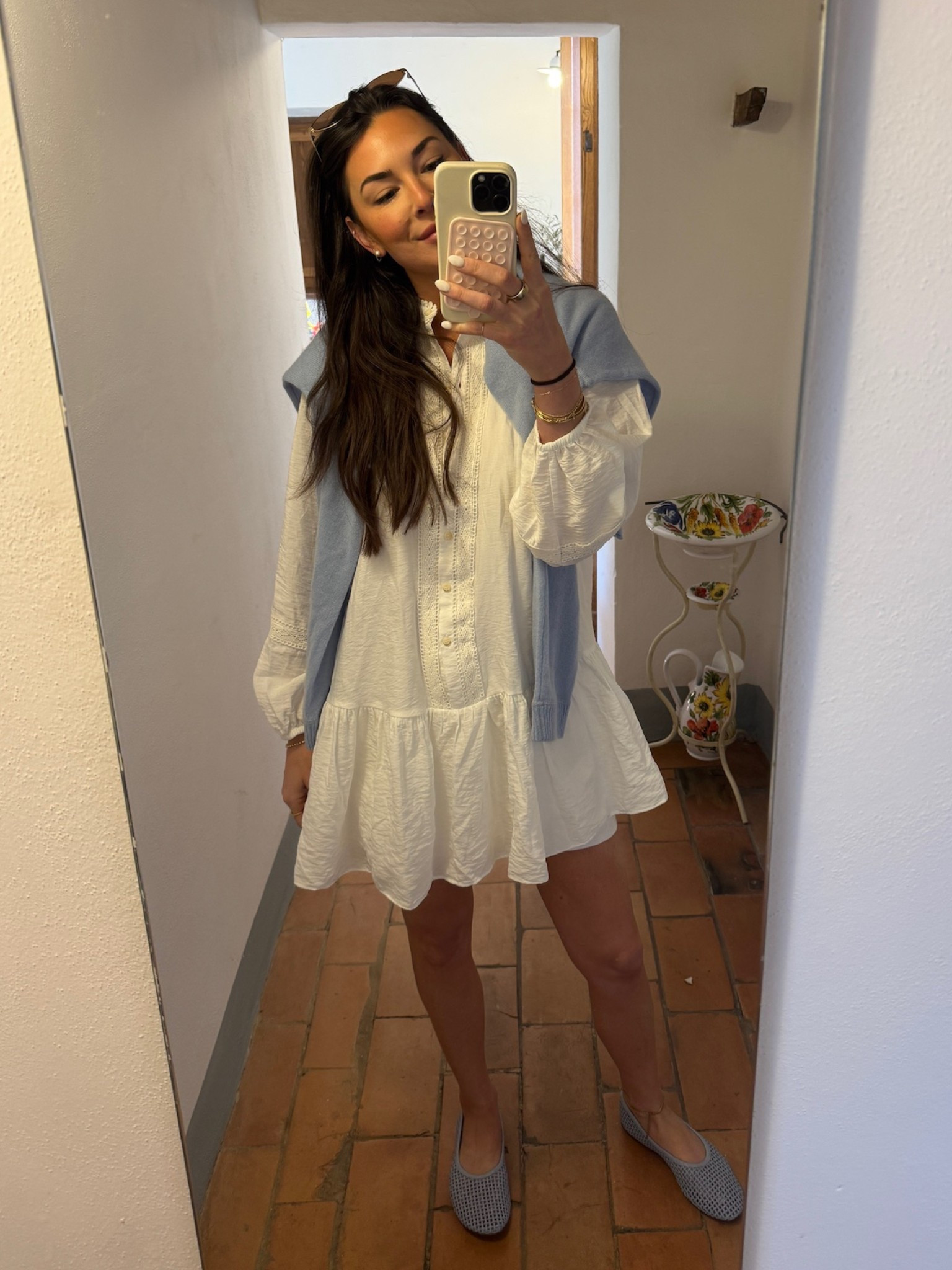 Spring outfit from Italy - white dress, powder blue, mesh flats 

#LTKTravel #LTKShoeCrush #LTKStyleTip