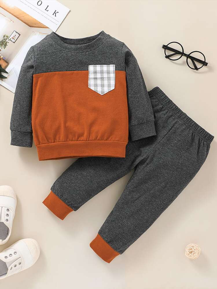 Baby Boy Color Block Sweatshirt & Sweatpants | SHEIN