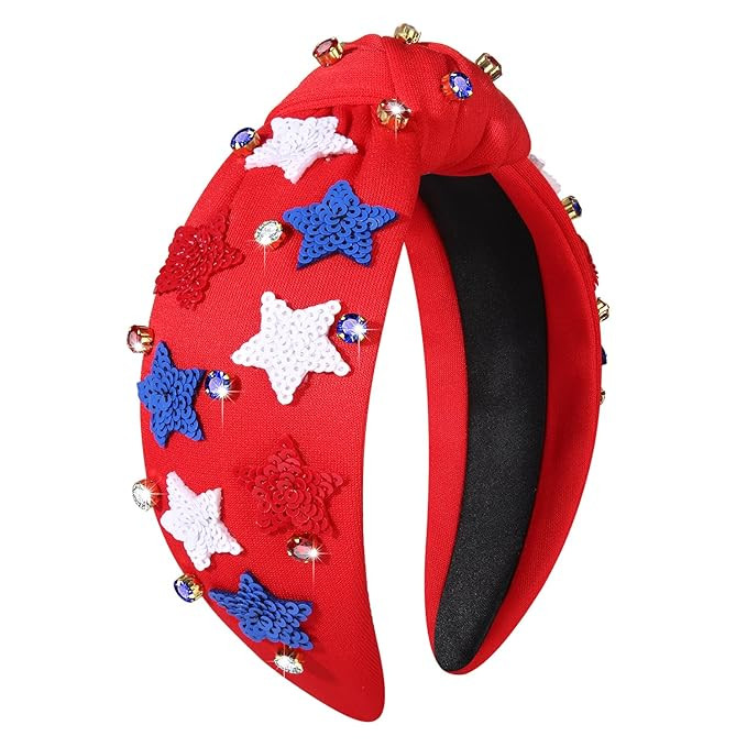 MOLOCH American Flag Headband 4th of July Headband Red White Blue USA Stars Heart Knotted Headban... | Amazon (US)
