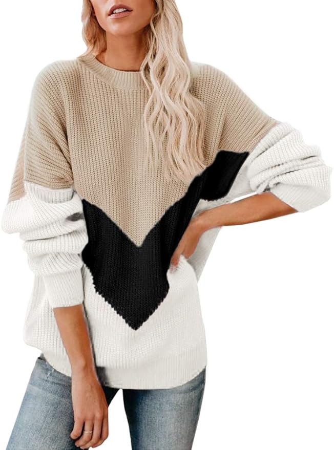 Saodimallsu Womens Oversized Batwing Sleeve Sweaters Chevron Color Block Slouchy Loose Knit Pullo... | Amazon (US)