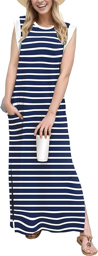 GRECERELLE 2026 Women Year-Round Casual Round Neck Loose Split Wrinkle-Free Long Maxi Vacation Dr... | Amazon (US)