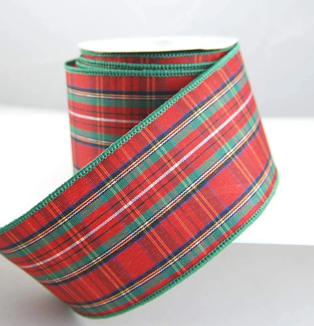 Wire Edged Plaid Tradition Red, Green and Blue Plaid Christmas Ribbon 2 1/2' 10 Yards | Walmart (US)