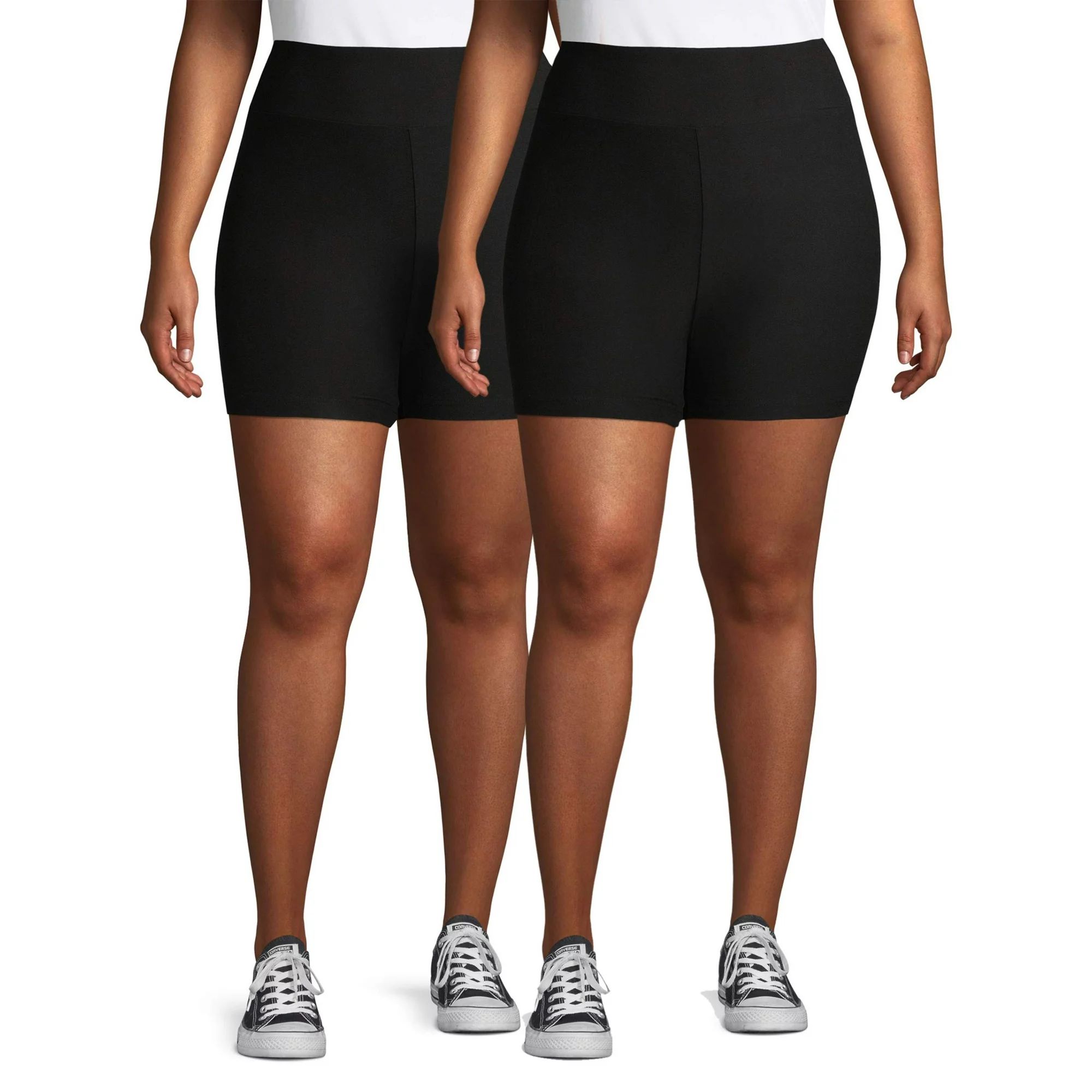No Boundaries Juniors' Plus Size Wide Waistband High-Rise Bike Shorts, 2-Pack Bundle | Walmart (US)