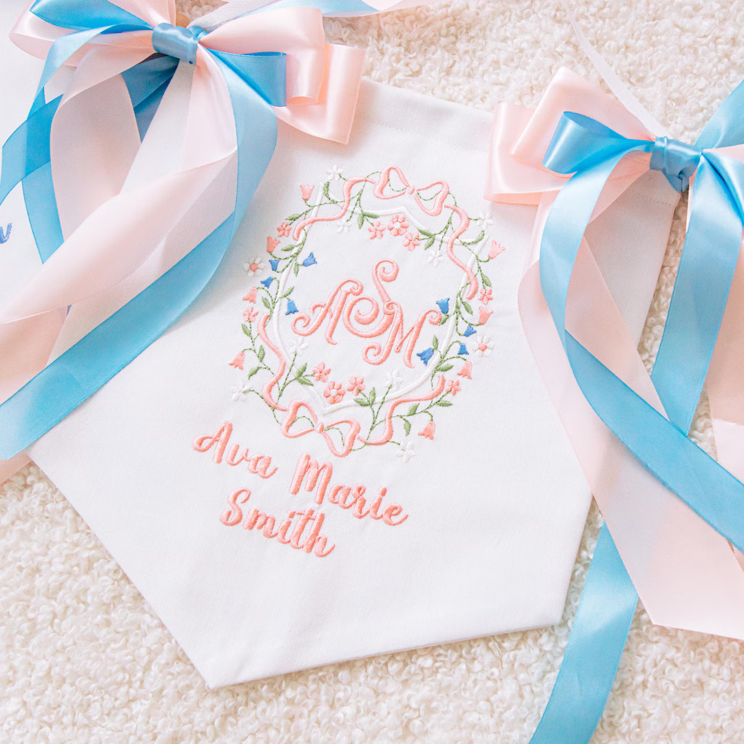 Pink Embroidered Baby Name Sign for Hospital, Monnogramed Name Banner With Bows, Custom Baby Girl... | Etsy (US)