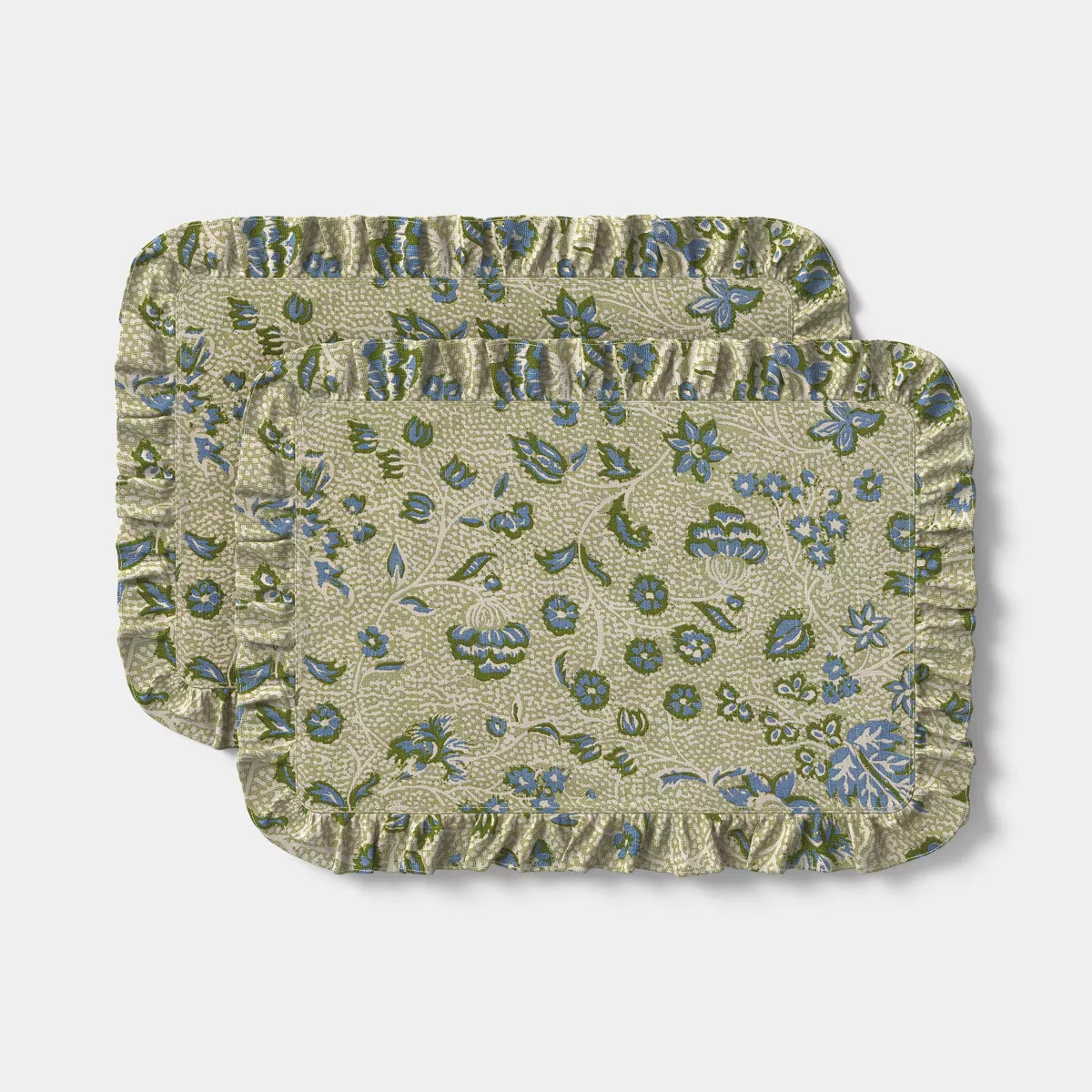 2pk Cotton Ruffle Vintage Floral Placemat Green - Threshold\u2122 | Target