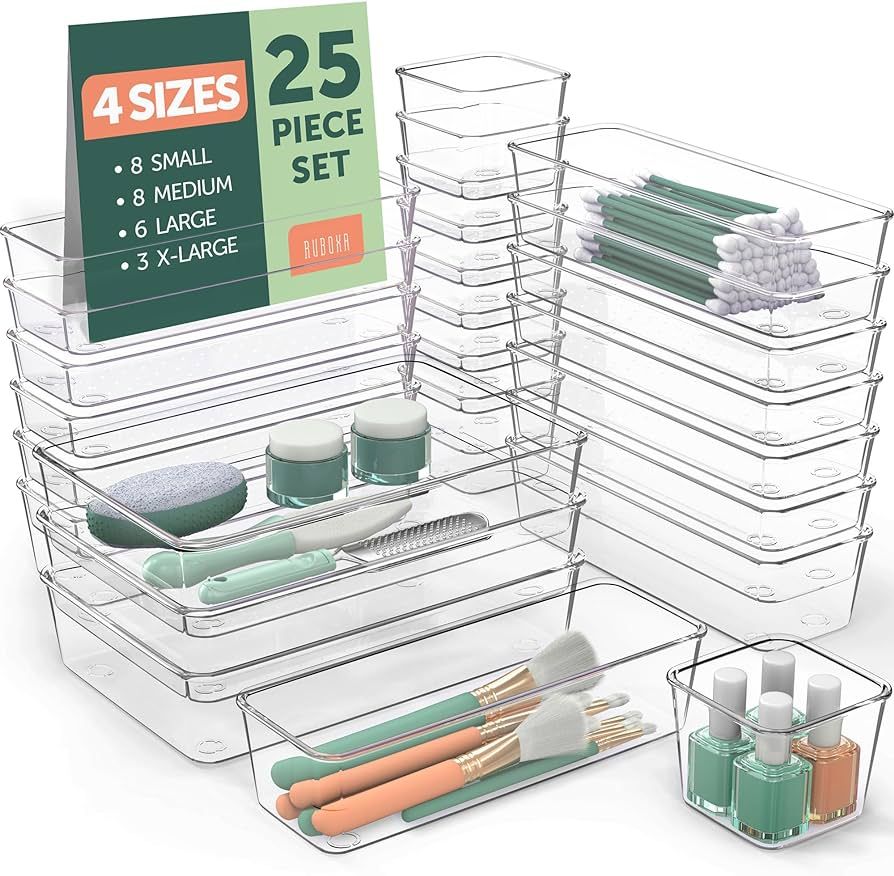Ruboxa Clear Drawer Organizer, [25 PCS] Plastic Organizers for Home Organization and Storage, Inc... | Amazon (US)