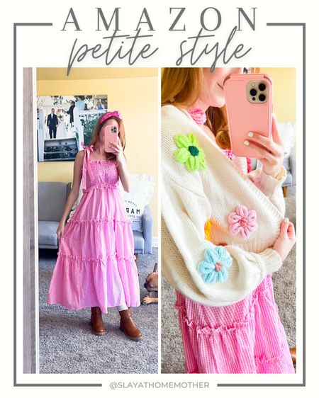 Perfect Easter or spring outfit! This dress paired with this comfy cropped cardigan is perfect for spring. Wearing XS in both smocked dress with tie straps at the shoulder and in cardigan. 

Petite dresses, petite dress, petite hourglass, modest outfits, spring cardigan, spring cardigan, Easter dress, Easter outfit 

#LTKSpringSale #LTKfindsunder50 #LTKsalealert