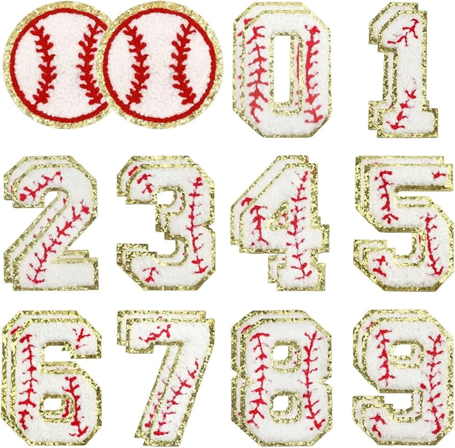 22Pcs Iron on Numbers Patches, Chenille Patches Gold Edges Baseball Iron on Patch Embroidered App... | Amazon (US)