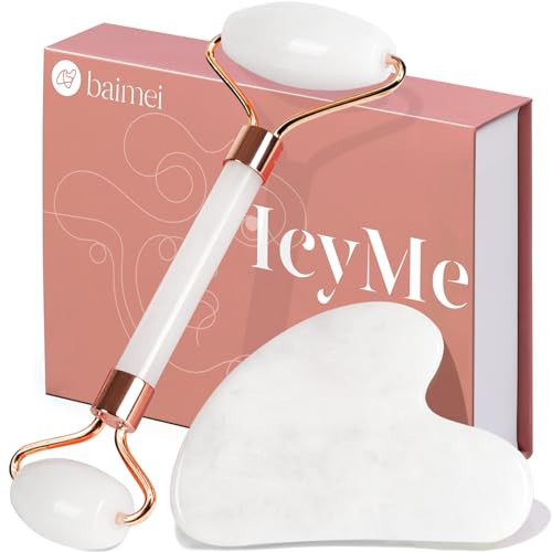 BAIMEI IcyMe Jade Roller & Gua Sha Set Face Roller and Gua Sha Facial Tools for Skin Care Routine and Puffiness, Self Care Gift for Men Women - White | Amazon (US)