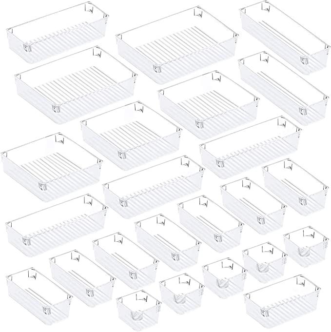 Puroma 24Pcs Drawer Organizer Set 5-size Versatile Vanity and Bathroom Drawer Organizers, Clear P... | Amazon (US)