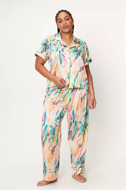 Plus Size Marble Print Pajama Set | Nasty Gal (US)