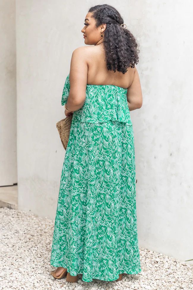 Fading Sun Green Strapless Printed Maxi Dress | The Pink Lily Boutique