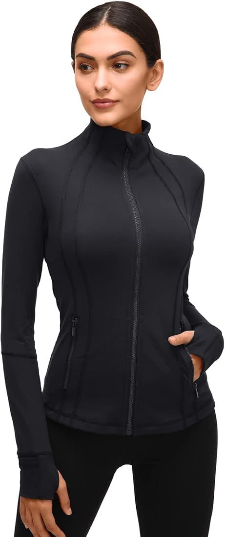 Amazon.com: Womens Sports Running Yoga Jacket Slim Fit Full Zip Track Jacket Turtleneck Workout J... | Amazon (US)