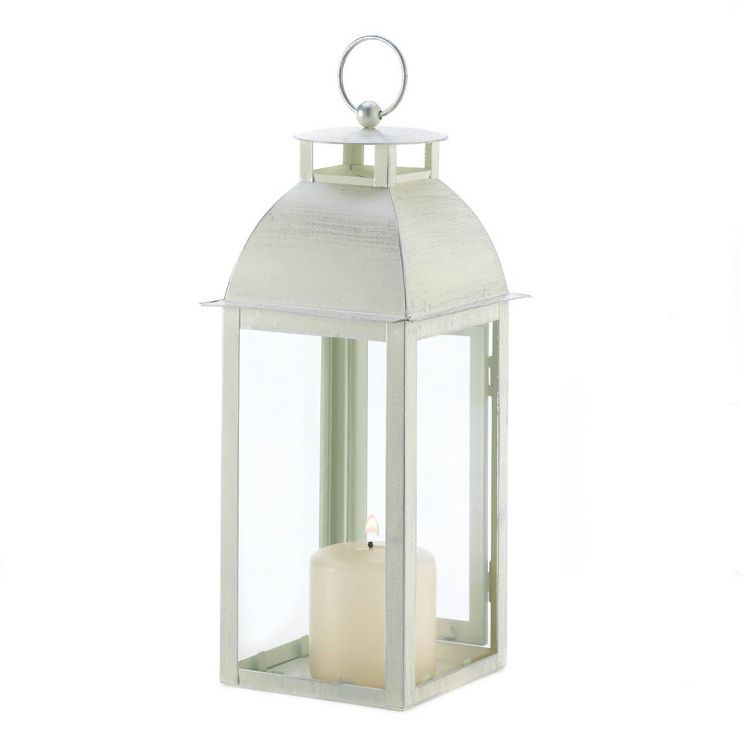 12.5" Metal Outdoor Lantern Distressed Ivory - Zingz & Thingz | Target