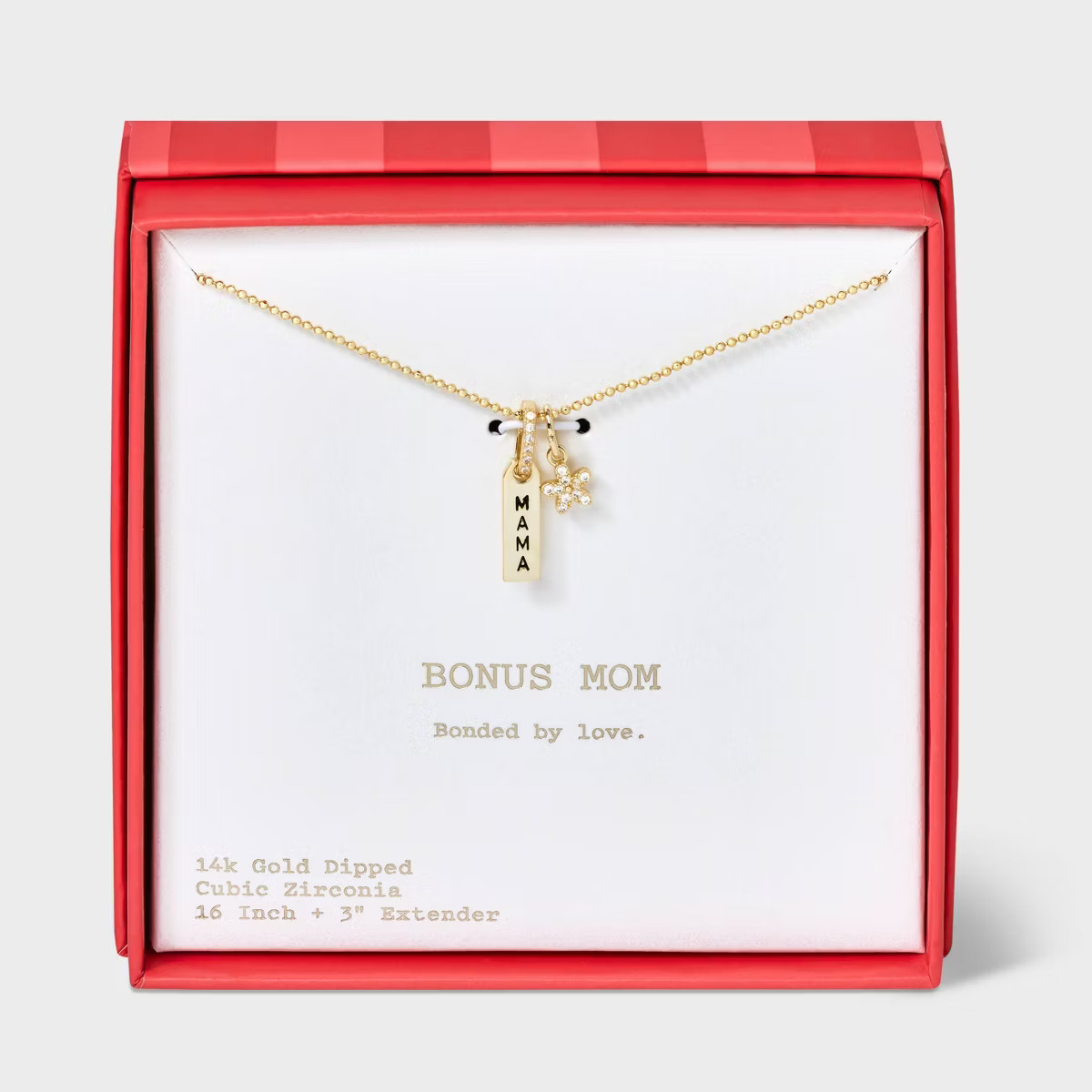 14k Gold Dipped "Mama" Tag with Cubic Zirconia Flower Pendant Necklace - A New Day™ Gold | Target