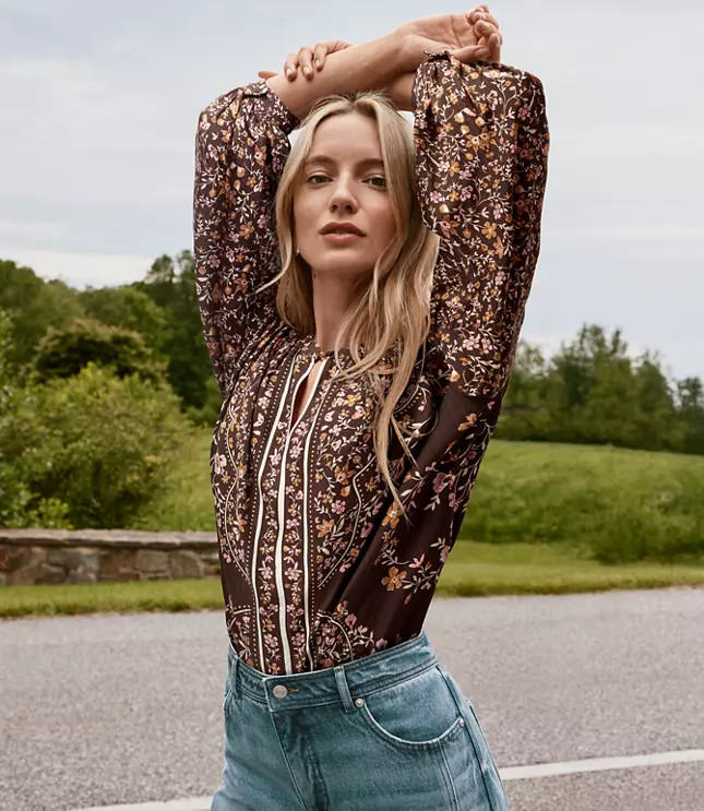 Floral Split Neck Blouse | LOFT