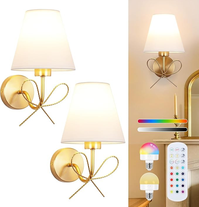 ADISUN Modern Wall Sconce Set of Two, Battery Operated Wall Sconce Remote Control Dimmable Wall L... | Amazon (US)
