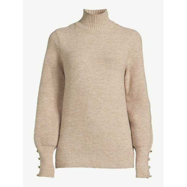 Scoop Women's Button Cuff Turtleneck Sweater | Walmart (US)