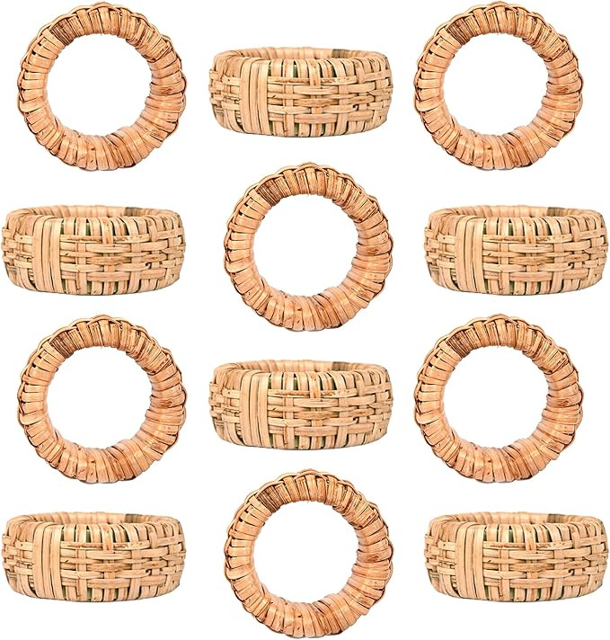 Napkin Rings Set of 12, Braided Rattan Napkin Holders, Napkin Rings Bulk for Party Decoration, Di... | Amazon (US)